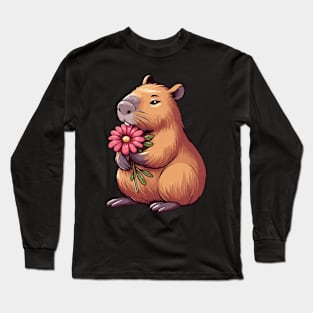 Capybara With Flower Long Sleeve T-Shirt